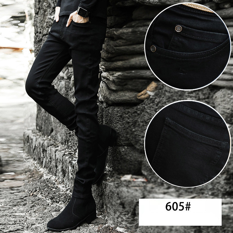 Autumn winter Fashion men's stretch plus velvet thicken jeans men's feet black Korean skinny pencil pants men's boots jeans 201128