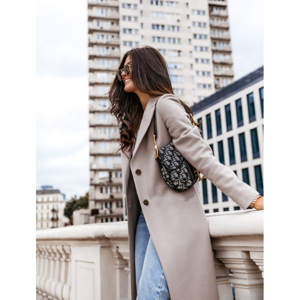 Diiwii Women's Long Woolen Coat Female Warm Windproof Elegant Office Robe Blended Wool Outdoor Blends 201215