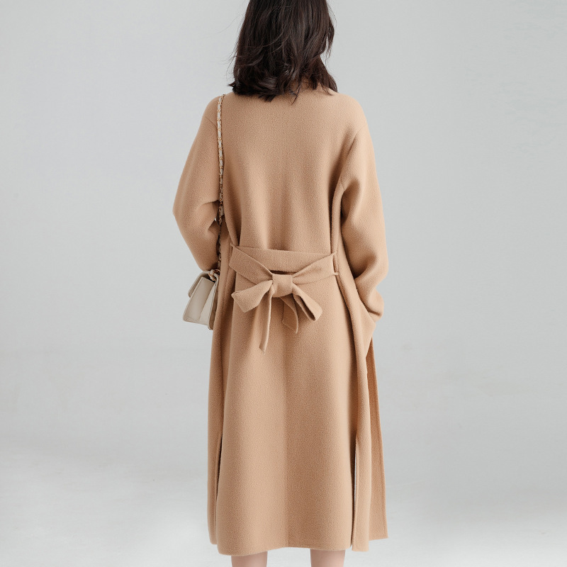 Office Lady Loose Womens Long Coats Outwear Winter Single Breasted Wool Blend Coat And Jacket Turn-down Collar Ladies Coats 201216