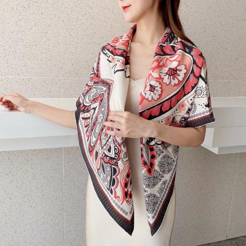 Scarves 100% Twill Silk Scarf Women Fashion Boho Bohemia Paisley Print Shawl Hijab Sand Wash Big Square Kerchief Bandana 105*105cm, Blue;gray 
Scarves 100% Twill Silk Scarf Women Fashion Boho Bohemia Paisley Print Shawl Hijab Sand Wash Big Square Kerchief Bandana 105*105cm, Blue;gray