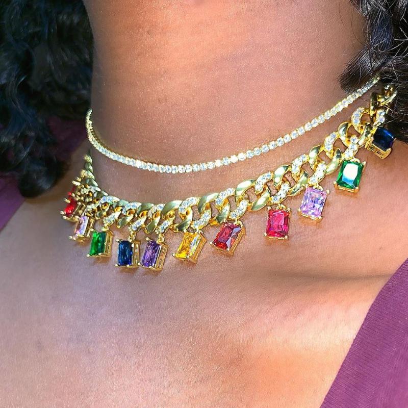 Pendant Necklaces Rock Style Miami Cuban Chain Choker Jewelry With Rainbow Baguette Cz Drop Charm Links Gold Filled Women Short Layer Neckla
Pendant Necklaces Rock Style Miami Cuban Chain Choker Jewelry With Rainbow Baguette Cz Drop Charm Links Gold Filled Women Short Layer Neckla