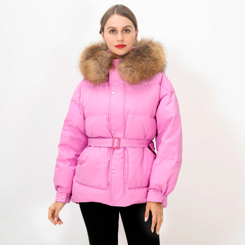 Janveny Large Natural Raccoon Fur Hooded Down Jacket Women Winter 90% White Duck Down Coats Short Thicken Female Parka Snow Coat 201019