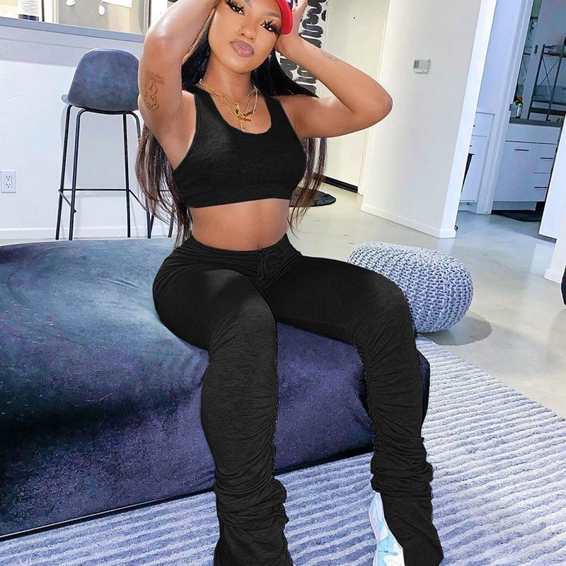 Joggers Tracksuits Women Set Summer Sport Fitness Gym Stacked Sweatpants Leggings Set Casual 2 Piece Sets Womens Outfits Pants T200616