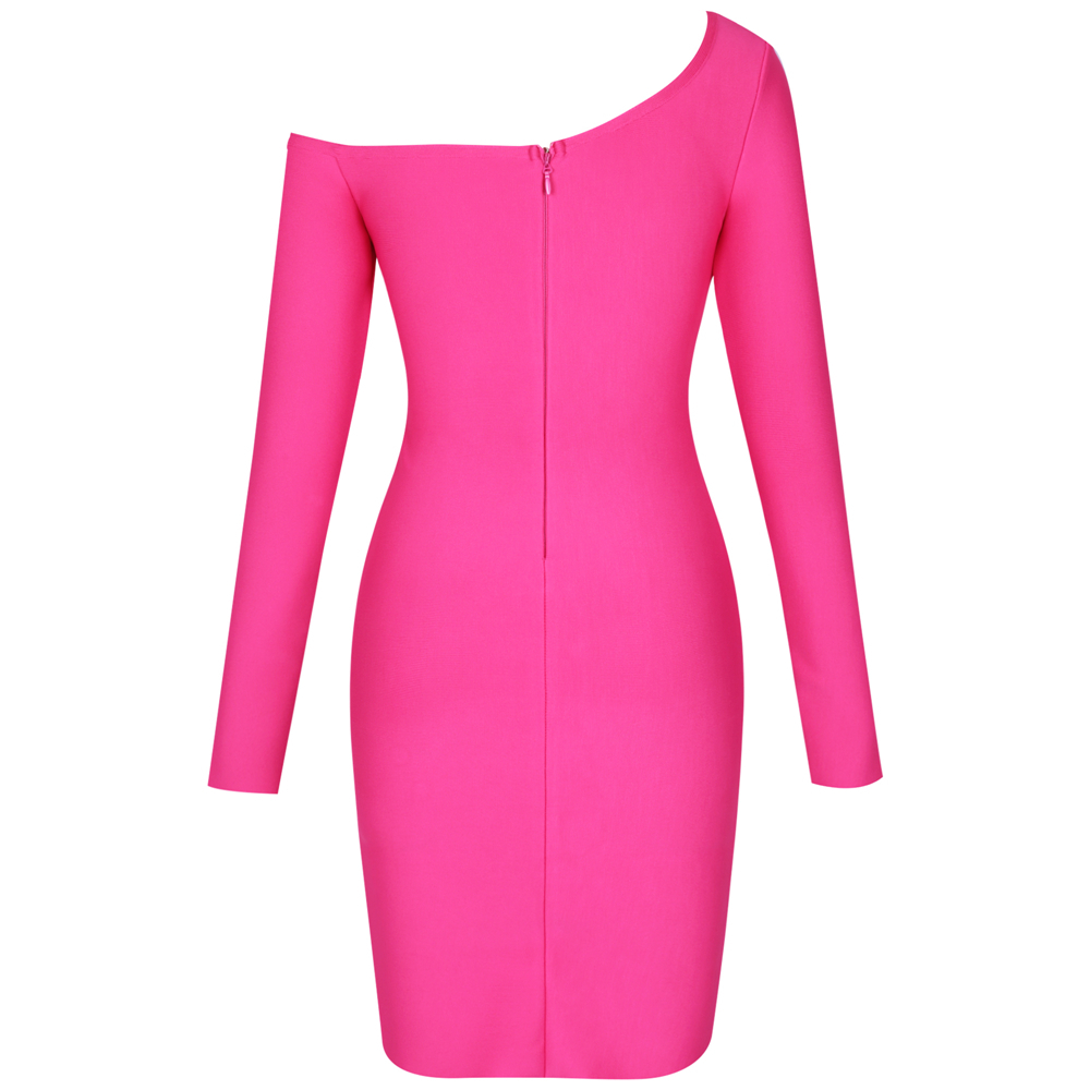 Ocstrade Women New Arrival One Shoulder Bandage Dress Sexy Hot Pink Long Sleeve Bandage Dress Bodycon Club Party Dress T200604