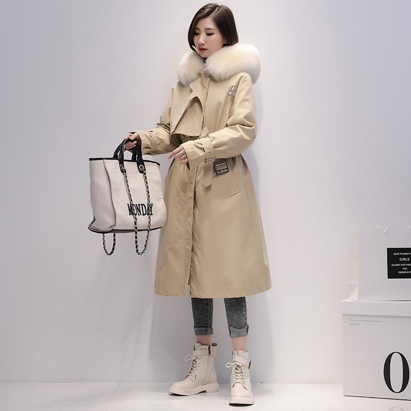 FTLZZ Large Natural Fox Fur Hooded Parkas Winter Long Jacket Women 90% White Duck Down Thick Coats Vintage Loose Snow Overcoat T200810