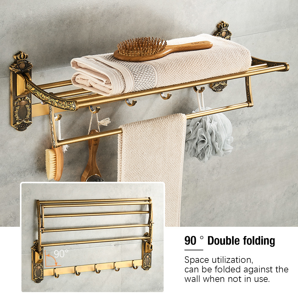 Bathroom Accessories Antique Brass Bathroom Shelf, Towel Ring, Paper Holder, Toilet Brush, Coat Hook, Bath Rack, Soap Dish LJ201211 - view 4
