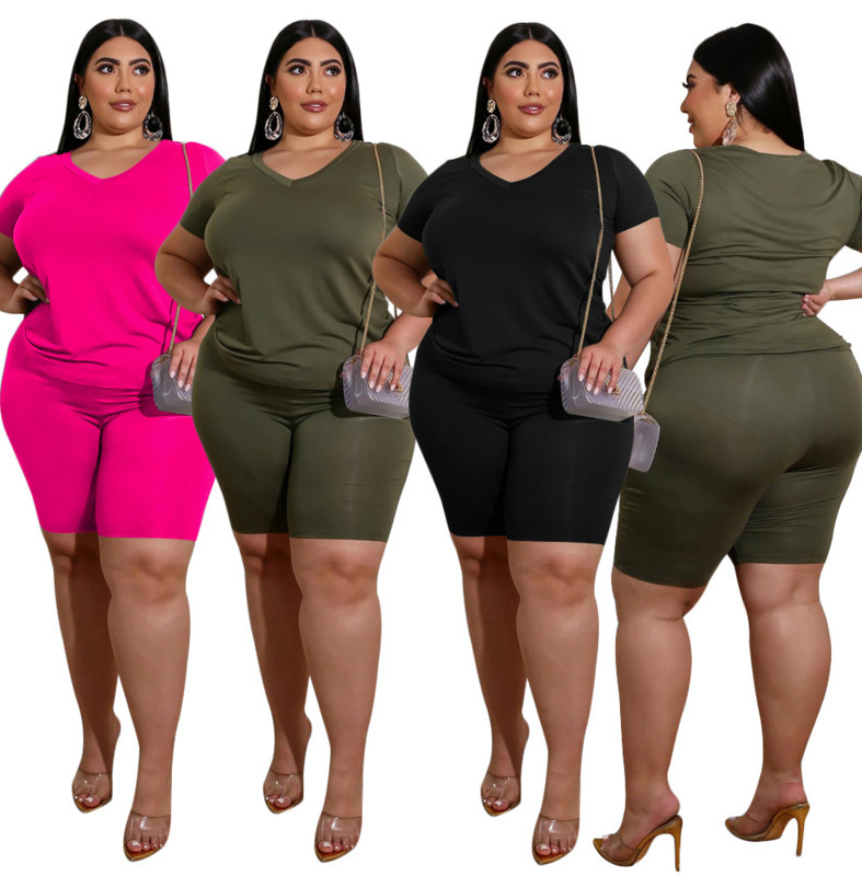 summer women two piece outfits tracksuit womens casual solid color v-neck T-shirt shorts suit plus size women clothing XL-4XL, Gray
summer women two piece outfits tracksuit womens casual solid color v-neck T-shirt shorts suit plus size women clothing XL-4XL, Gray