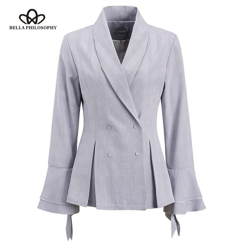 Bella Philosophy 2020 Spring Women Casual Jackets Plaid Loose Long Flare Sleeve Female Jackets Double Breasted Fashion, Blue 
Bella Philosophy 2020 Spring Women Casual Jackets Plaid Loose Long Flare Sleeve Female Jackets Double Breasted Fashion, Blue