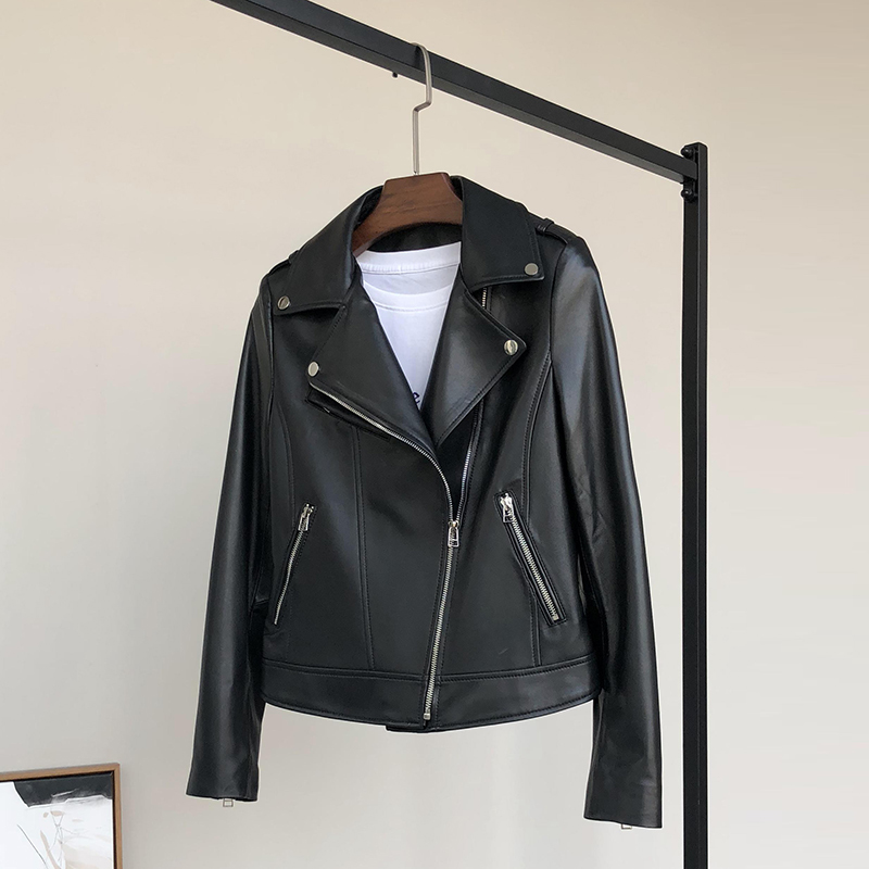 Nerazzurri Black leather biker jacket women long sleeve leather jacket women Soft moto jacket Motorcycle faux leather tops women 201226