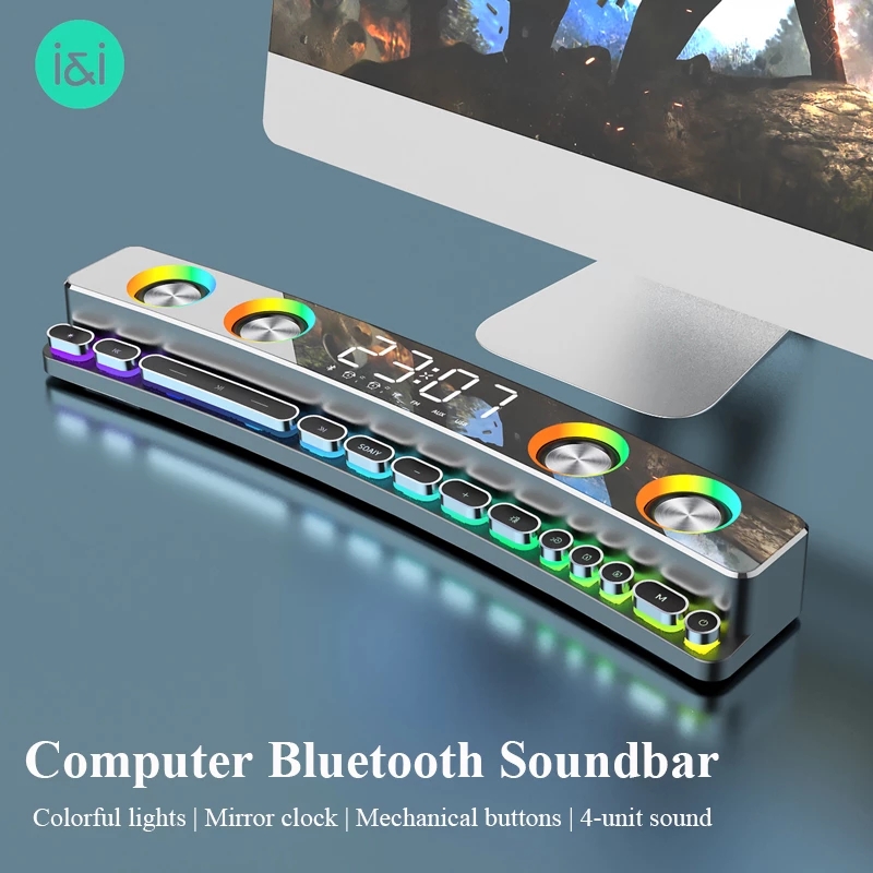 3600mAh Bluetooth Wireless Game Speaker soundbar USB 3D Stereo Subwoofer AUX FM Home Clock Indoor Sound Bar Computer Loudspeaker S
