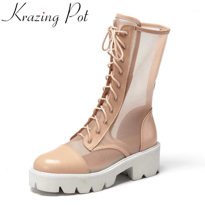Krazing pot full grain leather air mesh round toe high heels gear bottom sunscreen breathable summer lace up mid-calf boots L311, White
Krazing pot full grain leather air mesh round toe high heels gear bottom sunscreen breathable summer lace up mid-calf boots L311, White