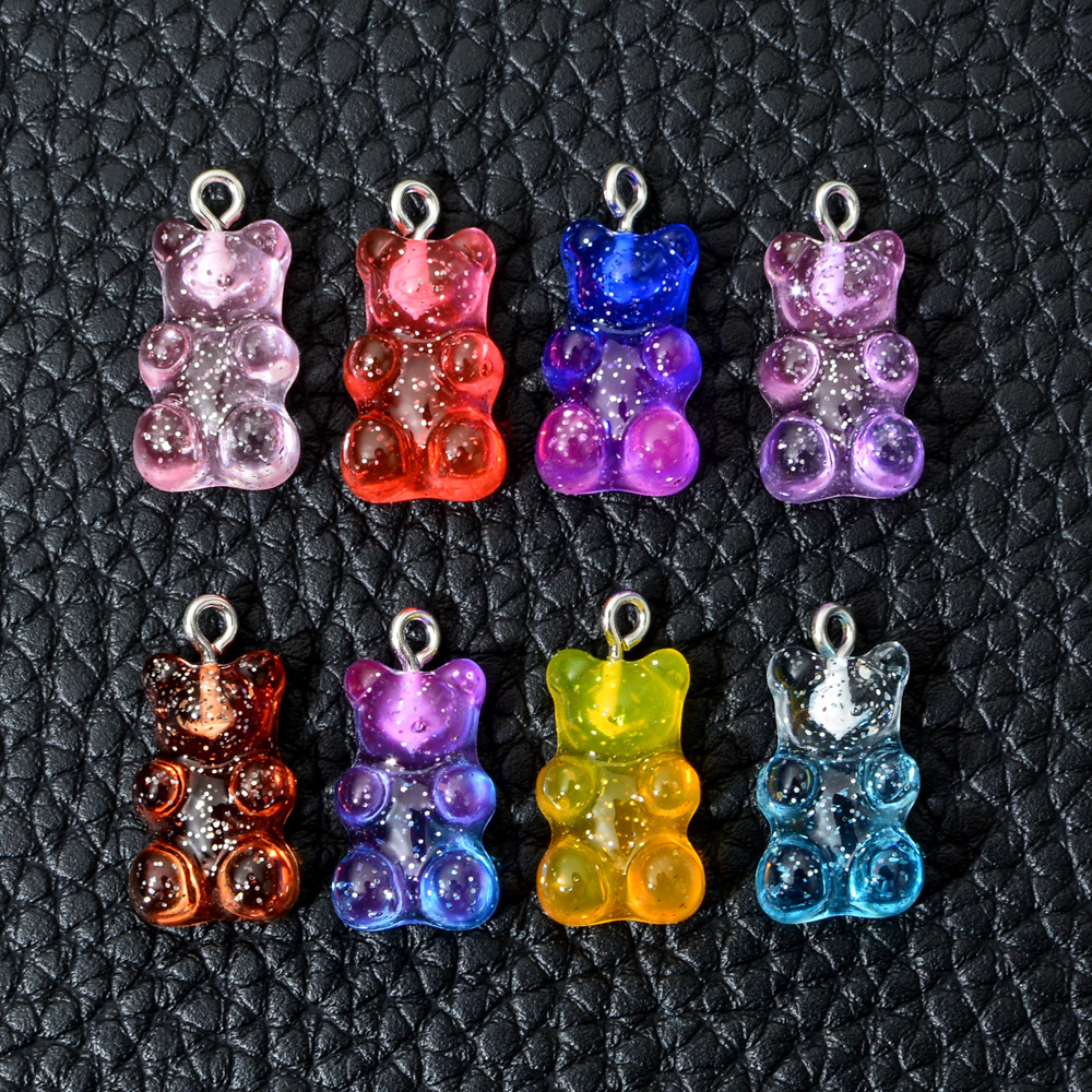 100pcs Cute Gummy Bear Charms Flat Back Resin Necklace Pendant Earring Charms For DIY Decoration 1123mm