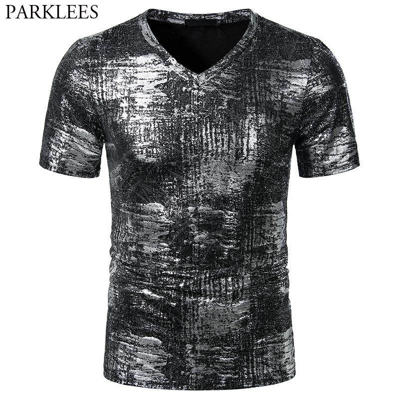Men' T-Shirts Sexy Silver Bronzing Tshirts Mens Short Sleeve V Neck Tshirt Homme Hip Hop Hipster Streetwear Party Club Prom Stage Clothing, Pattern 1
Men' T-Shirts Sexy Silver Bronzing Tshirts Mens Short Sleeve V Neck Tshirt Homme Hip Hop Hipster Streetwear Party Club Prom Stage Clothing, Pattern 1