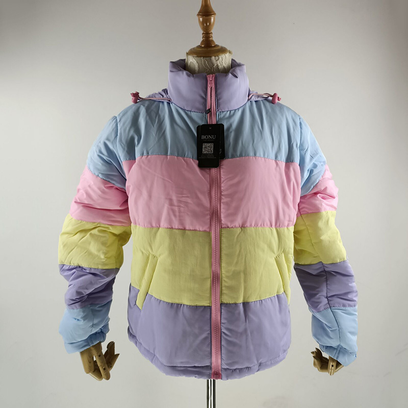 Winter Thicken Rainbow Contrast Women's Down Jacket Loose Padded Student Winter Coat Women Warm College Parka Female 200928