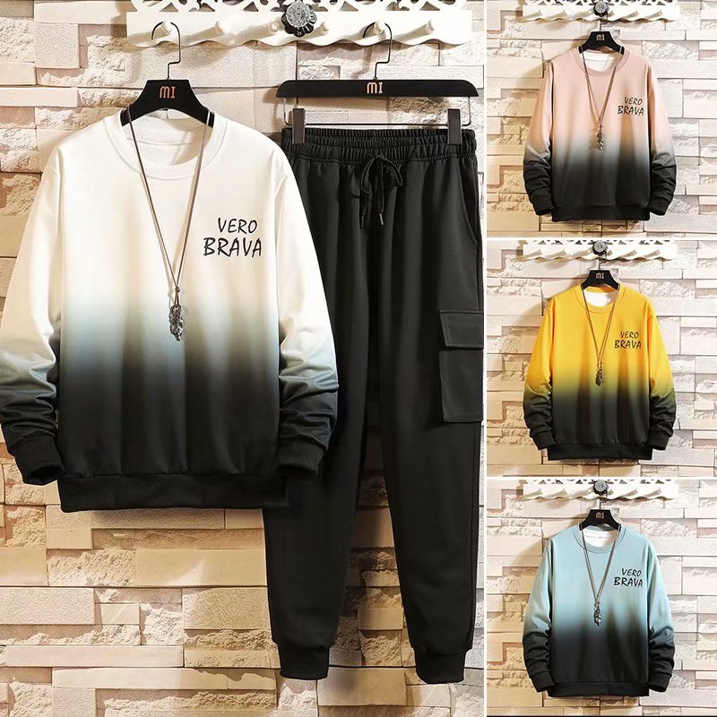 Spring Autumn Men's Sets Style Streetwear Gradient Long sleeve pullover+Casual Elastic Waist Solid Trousers Mens clothing, Blue
Spring Autumn Men's Sets Style Streetwear Gradient Long sleeve pullover+Casual Elastic Waist Solid Trousers Mens clothing, Blue
