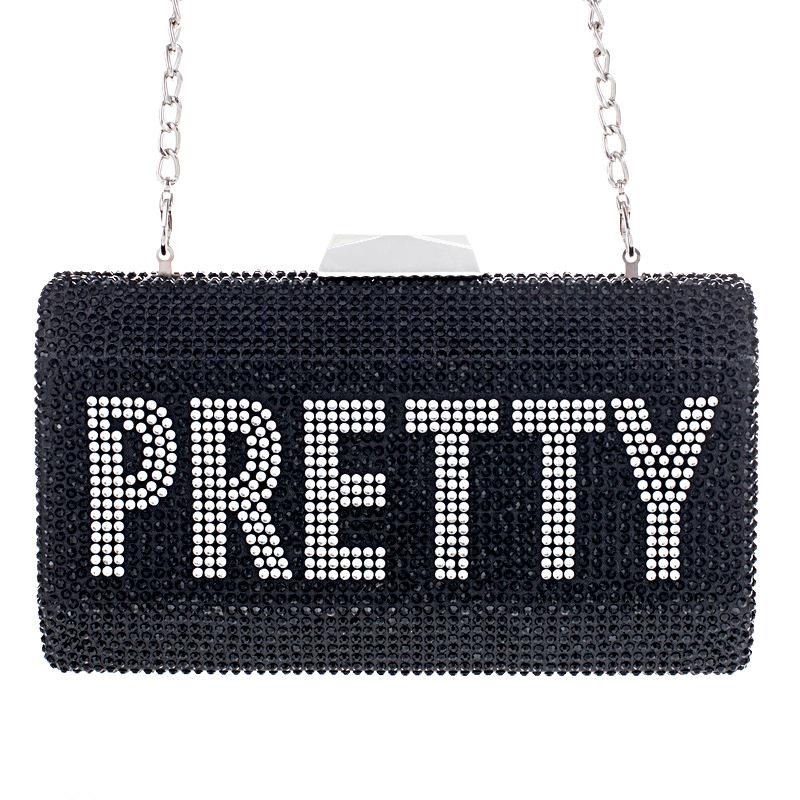Designer Black Crystal White Letter PRETTY Shoulder Bag For Women Diamond Crossbody Purse Party Dinner Small Messenger Clutches, Gold
Designer Black Crystal White Letter PRETTY Shoulder Bag For Women Diamond Crossbody Purse Party Dinner Small Messenger Clutches, Gold