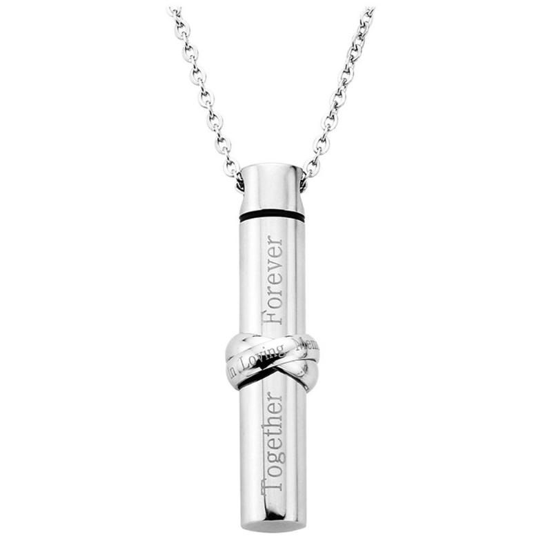 In Loving Memory" Ring Charm with "Together Forever" Cylinder Cremation Urn Pendant 316L Stainless Steel Ashes Urn Jewelry
In Loving Memory" Ring Charm with "Together Forever" Cylinder Cremation Urn Pendant 316L Stainless Steel Ashes Urn Jewelry