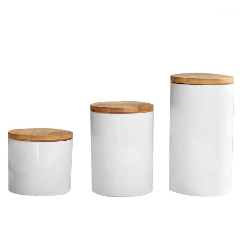 HOT Storage Jar,Ceramic Storage Jar with Airtight Seal Bamboo Lid Modern Design White Ceramic Canister fo1
