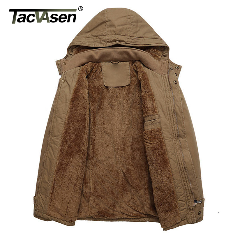 TACVASEN Military Thicken Fleece Jacket Mens Winter Casual Hooded Jacket Coat Pilot Cargo Cotton Jackets Windbreaker Parka Man 201218