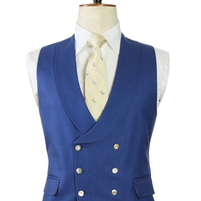 Double Breasted Men Vest for Wedding Suit with Shawl Lapel Slim Fit One Piece Royal Blue Custom Wasitcoat Male Fashion 201106
