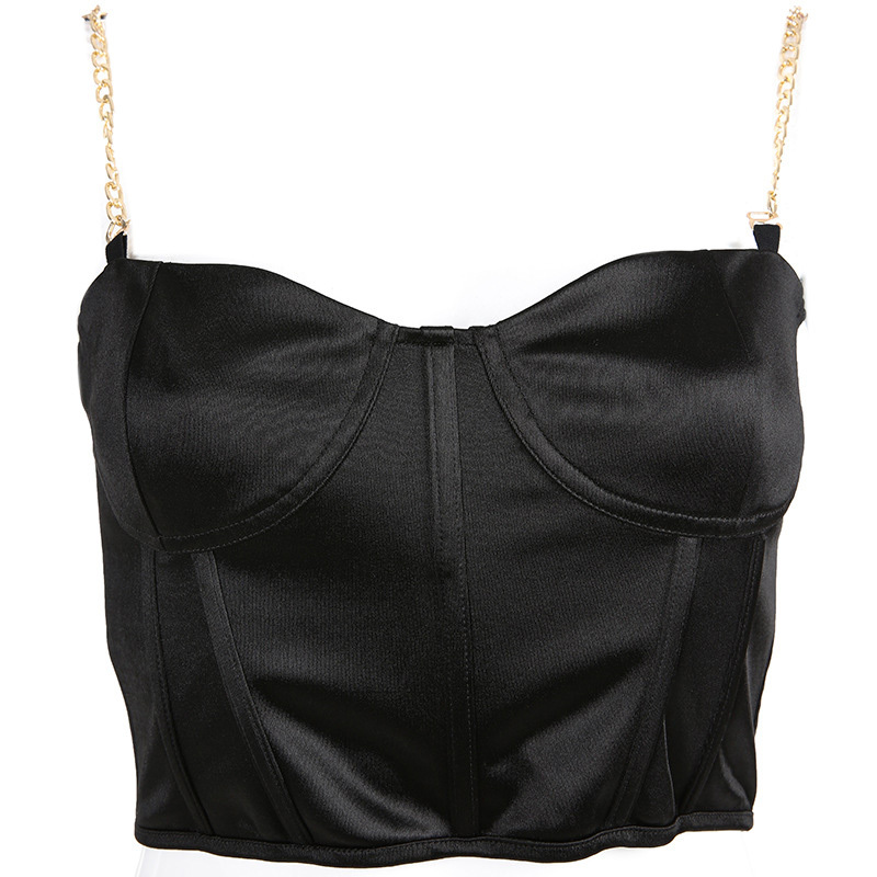 2021 New Summer Very Sexy Satin Corset Like Female Chain Shoulder Straps Dazzle Thin Tissue Rayon Tank Top 6SX3, Black
2021 New Summer Very Sexy Satin Corset Like Female Chain Shoulder Straps Dazzle Thin Tissue Rayon Tank Top 6SX3, Black