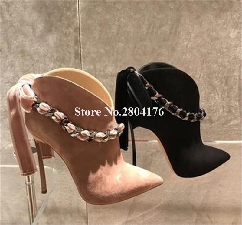 Brand Design Women Fashion Suede Leather Stiletto Metal Heel Chain Design Short Boots Pink Black Bowtie High Heel Ankle Booties, As picture
Brand Design Women Fashion Suede Leather Stiletto Metal Heel Chain Design Short Boots Pink Black Bowtie High Heel Ankle Booties, As picture
