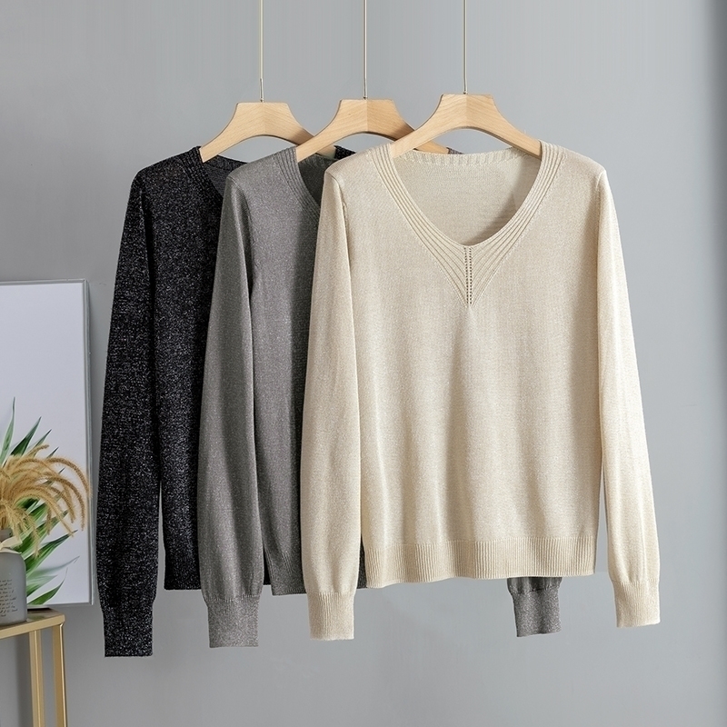 GIGOGOU Bling Shinning Women V Neck Sweater Long Sleeve Pullover Tops Spring Autumn Knit Soft Female Jumper Jersey Mujer 201203, Colorful black 6109
GIGOGOU Bling Shinning Women V Neck Sweater Long Sleeve Pullover Tops Spring Autumn Knit Soft Female Jumper Jersey Mujer 201203, Colorful black 6109