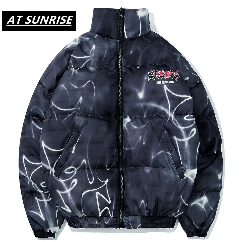 Graffiti printed Mens Winter Parkas Hip Hop Zipper Pockets Thick Jackets Coat Men Fashion Casual streetwear jacket tops 201201