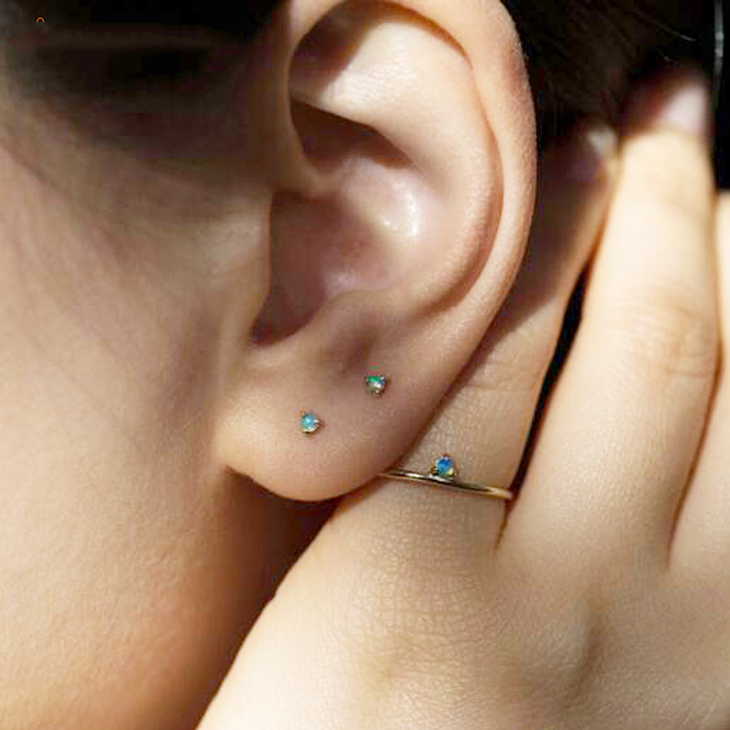 Pink White Blue Fire Opal Stud 2.5mm Mini Stone Prong Setting Single Stone Cute Lovely 925 Sterling Silver Earring
