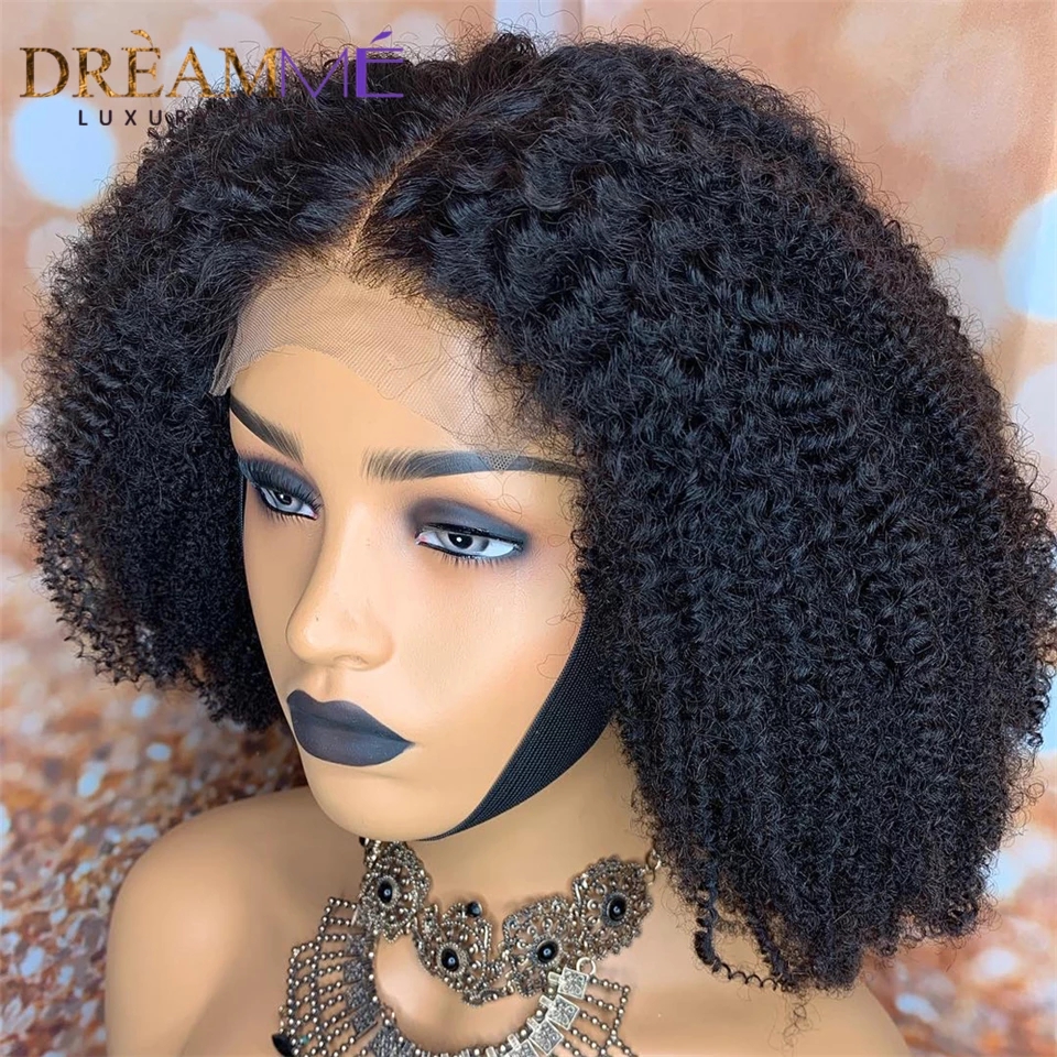 Mongolian Afro Kinky Curly Lace Front Human Hair Wig Natural line 13x4 short synthetic Wigs With Baby Hair for Black Woman