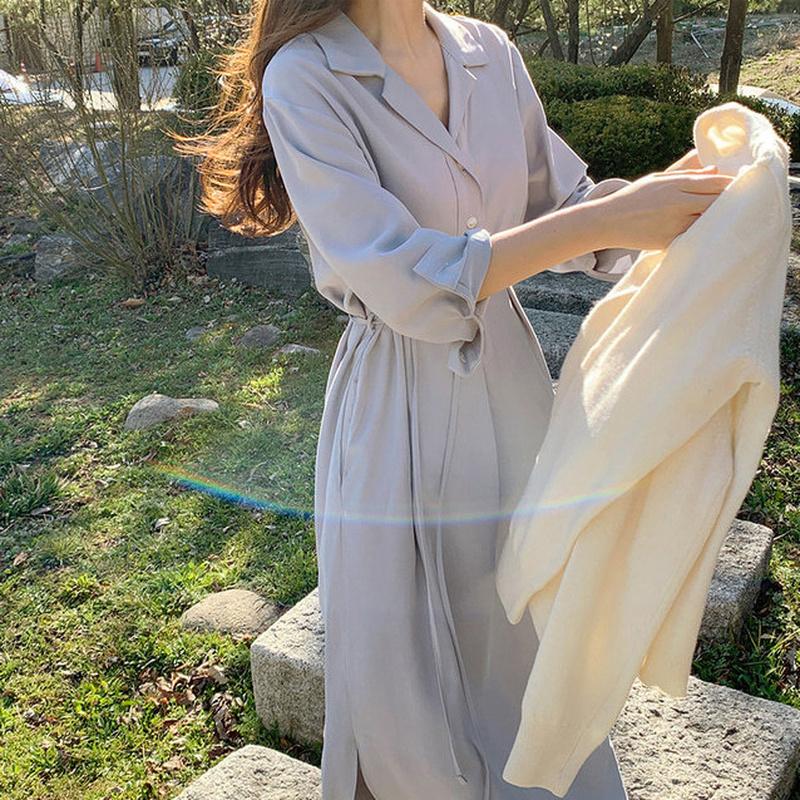 Casual Dresses Spring Gentle Temperament Slim Waist Long Sleeve Notched Shirts Dress Belt Mid Lengh Oversize Fashion Korean Chic Wild, Black;gray
Casual Dresses Spring Gentle Temperament Slim Waist Long Sleeve Notched Shirts Dress Belt Mid Lengh Oversize Fashion Korean Chic Wild, Black;gray