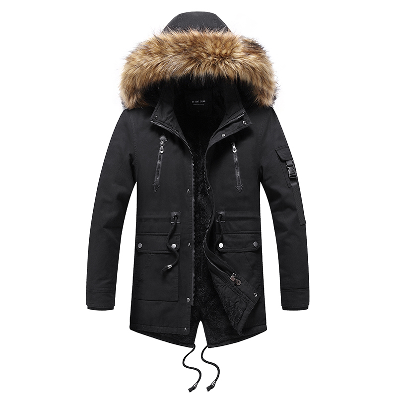 Men Winter Parkas Jacket Men Long Coat Cotton Warm Thick Casual Parka Men Long Fur Collar Fleece Windproof Hooded Jackets 201023