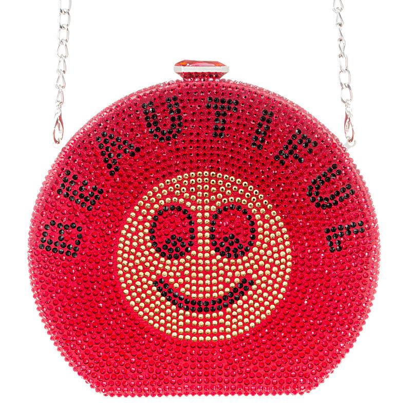 Luxury Black BEAUTUFUL Crystal Evening Clutches Red Smile Wedding Purse Circle Lady Long Chain Shoulder Party Bag Crossbody Bag, Champagne 
Luxury Black BEAUTUFUL Crystal Evening Clutches Red Smile Wedding Purse Circle Lady Long Chain Shoulder Party Bag Crossbody Bag, Champagne