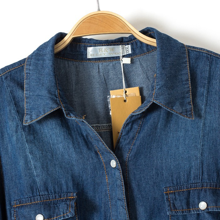 Wholesale- autumn new plus size woman clothing, female fashion loose casual denim dress, three quarter sleeve one-piece dress
