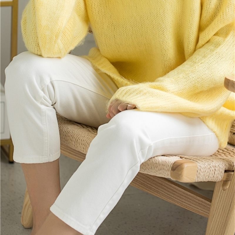 Colorfaith Women Jeans Zipper Casual Straight High Waist Trousers Pants Ladies Grils Ankle-Length Vintage White Denim J5629 201029