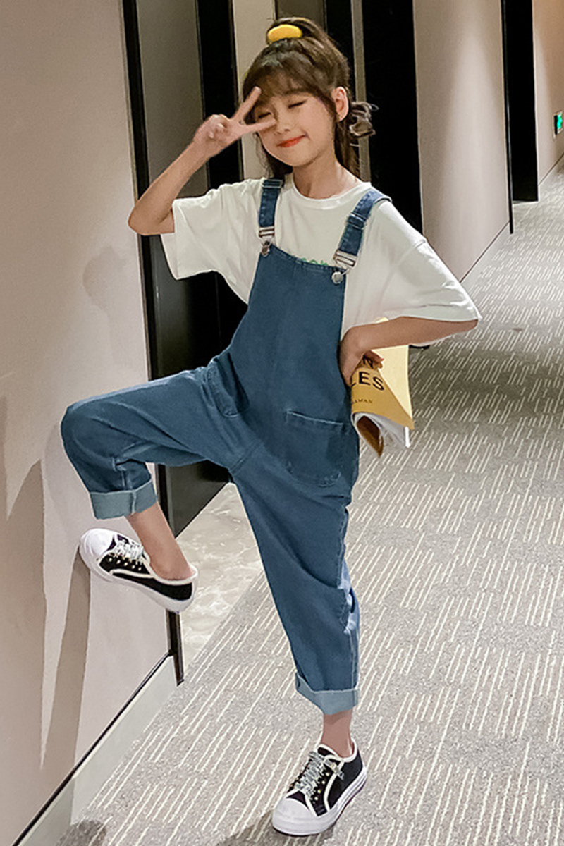 Denim Jumpsuit For Girls Jeans For Kids Teens Teenagers Baby Overalls Rompers 4 8 6 7 8 9 10 11 12 13 14 15 16 Years School Pant LJ201203