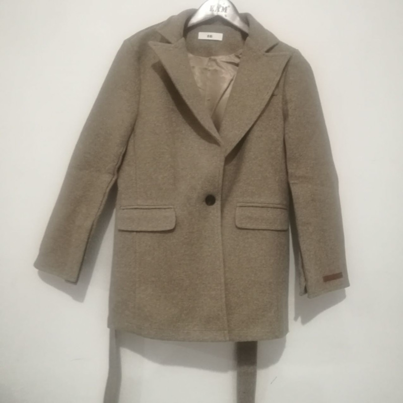 EWQ Autumn French Lapel Straight Slimming Lace-up Waist Cardigan Long Sleeve Woolen Coat For Women Loose Casual Suit 201222