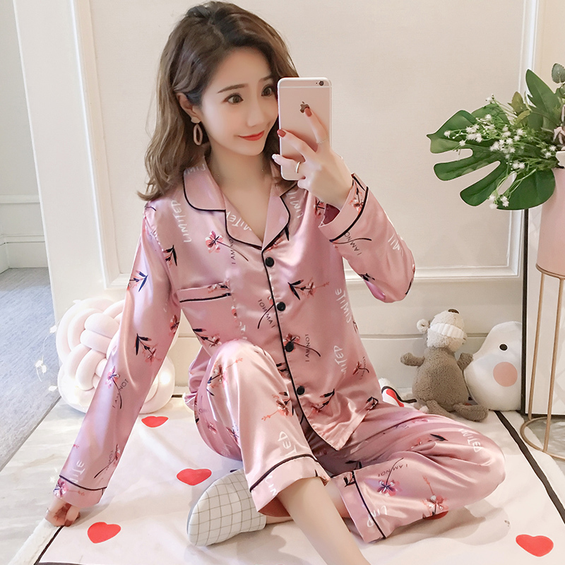 2 Piece Women Sleepwear Plus Size 3XL 4XL 5XL 85kg Nightwear Long Sleeve Silk Pajamas New Spring Autumn Print Cute Pyjamas 201027