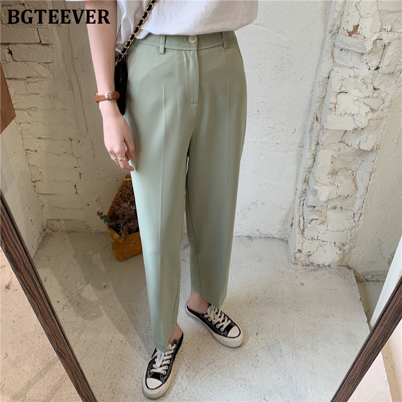 BGTEEVER Summer Chic Women Pants High Waist Buttons Pockets Female Suit Pants Casual Women Trousers pantalon femme 2020 T200422