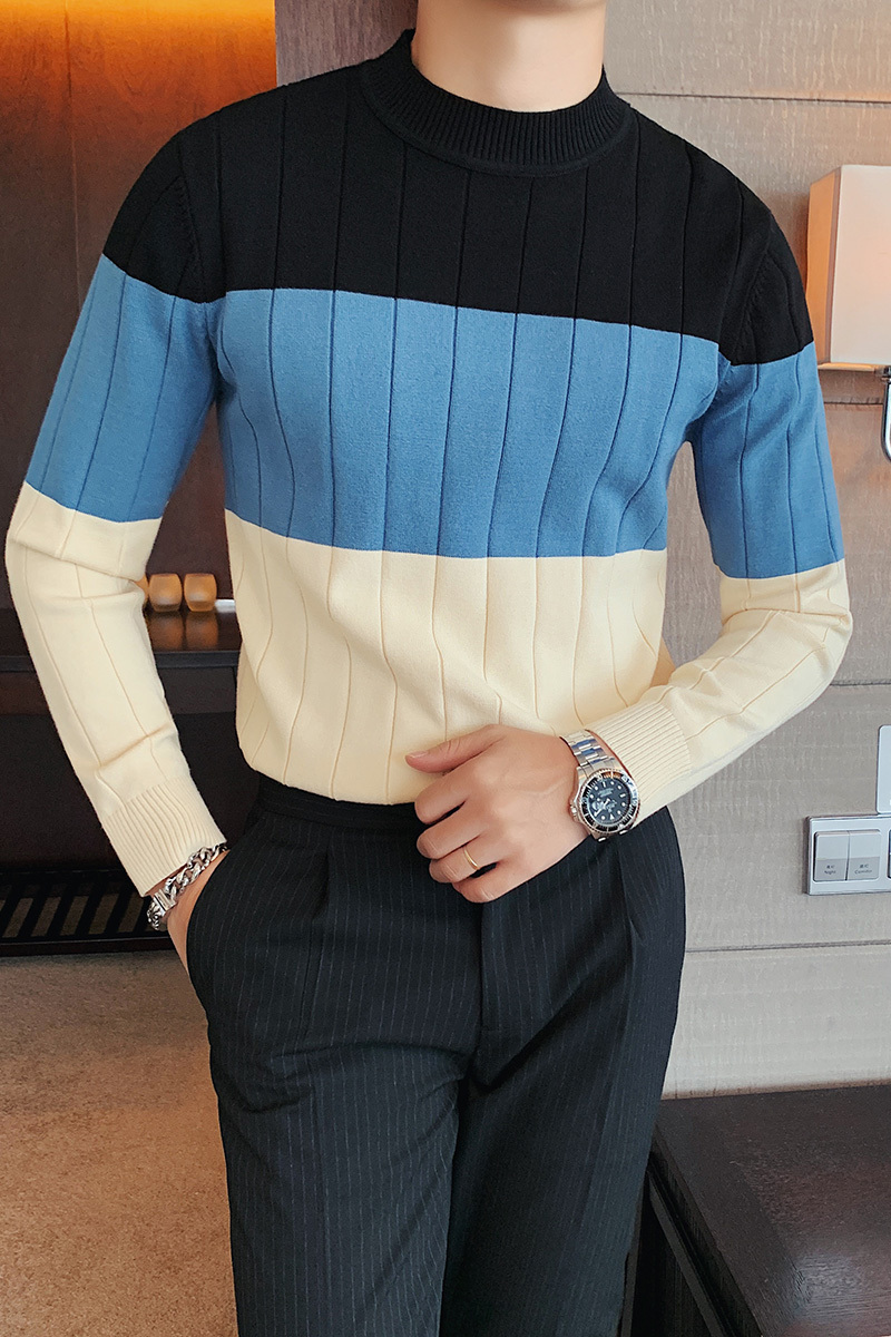 British Style Autumn Winter Sweater Men Clothing Fashion Long Sleeve O-Neck Mens Casual Sweaters Patchwork Color Pull Homme 201118