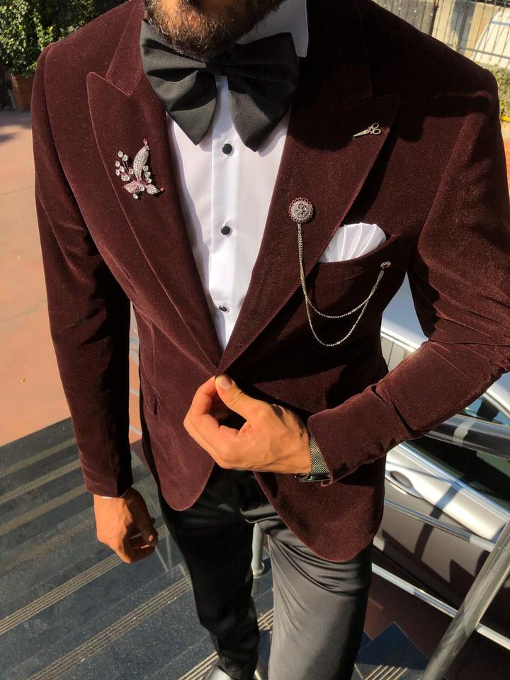 burgundy velvet men suits 2 pieces custom made wedding suits lapel royal high quality formal double breasted business coatpant