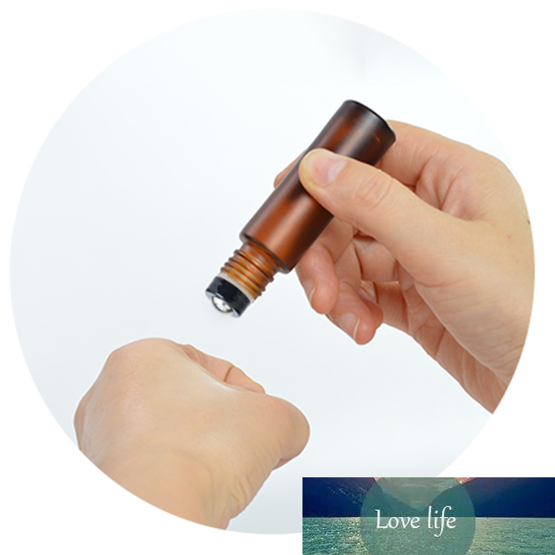 10ml Frosted Amber Cosmetic Glass Essential Oil Serum Container Matte Brown Roll on Perfume Bottle Bamboo Lid Makeup Accessories