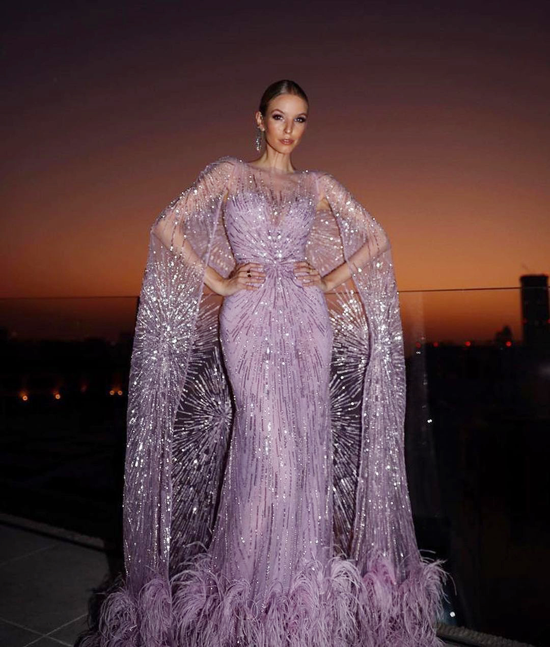 Sage Prom Dress Jewel Feather Custom made Sequined Race Floor-length Formal Party Evening Dresses