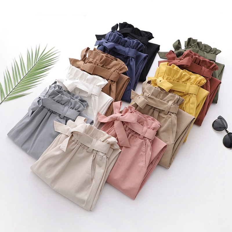 SURMIITRO Korean Style Ankle Harem Pants Women Spring Summer Black White Lace Up Female Pants High Waist Trousers Femme 201031