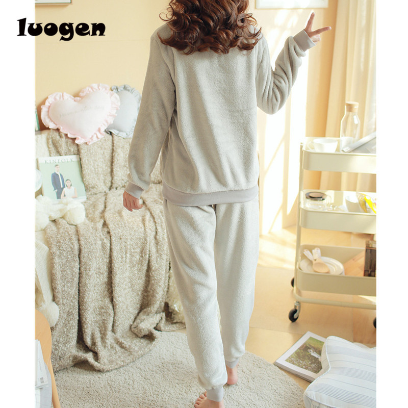 Autumn Winter Women Warm Pajamas Sets of Sleepcoat & Trousers Lady Lounge Cartoon Totoro Flannel Sleepwear Female Home Clothing 210203