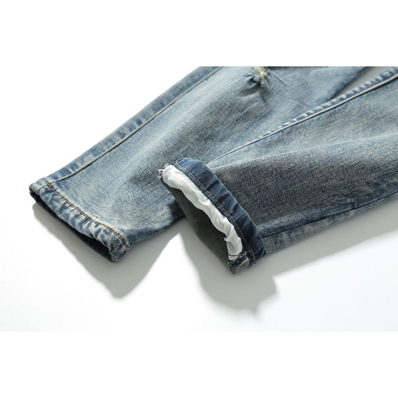 Distressed Ripped Slim Fit Jeans Mens Washed Destroyed Skinny Denim Pants Fashionable Streetwear Blue Hole Biker Jean for Men 201223