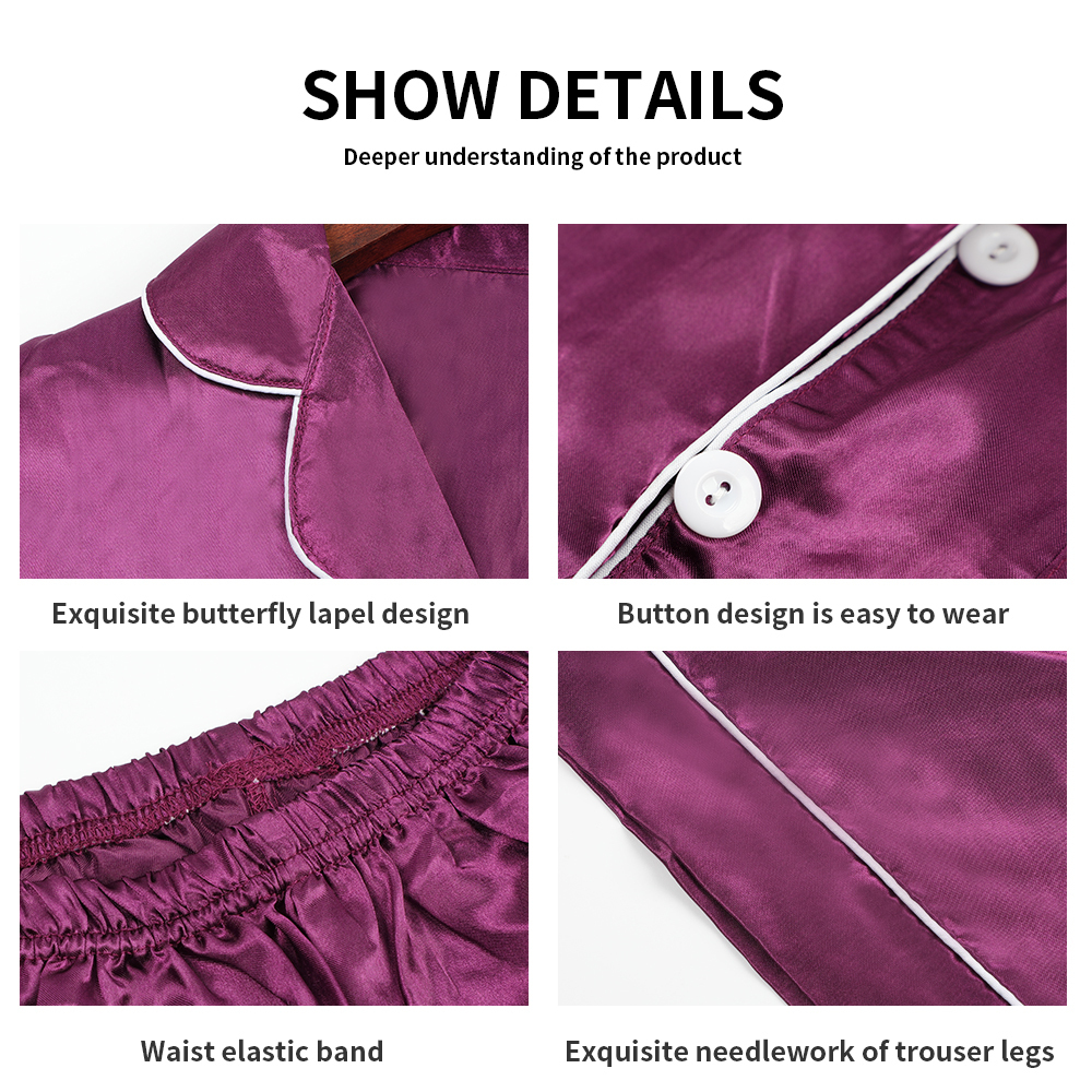 Sleepwear Women's Faux Silk Satin Pajamas Set Nightwear Long Sleeve Pajamas Home Clothes Set For women Sleeping Shirt Home Wear 201027