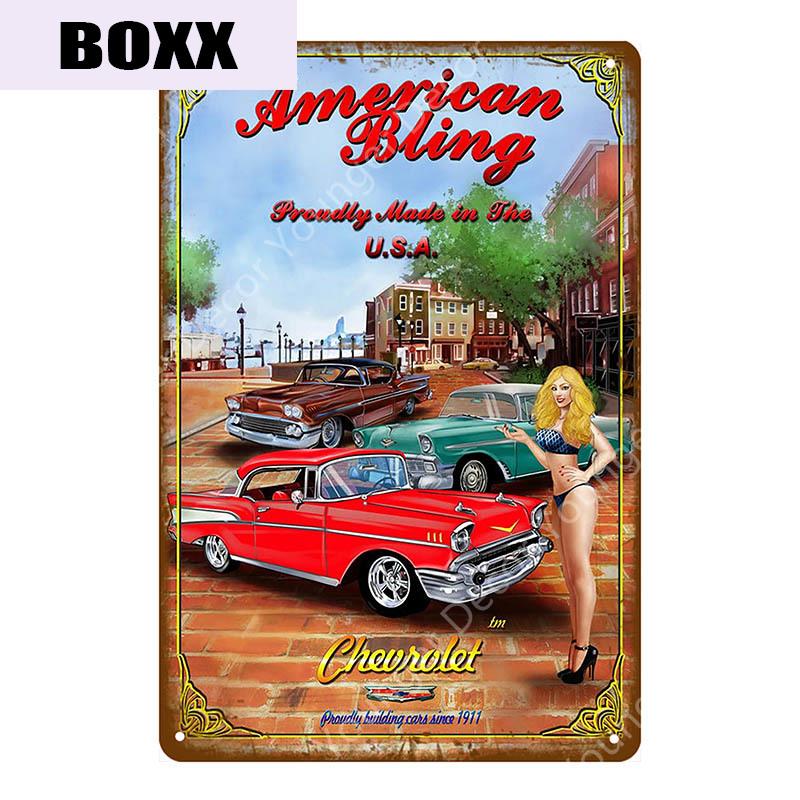 Vintage Pin Up Sexy Girl With Car Bus Truck Train Poster Sexy Lady Metal Signs Garage Home Wall Decor Living Bar Pub Club Retro Plate Size 30X20cm