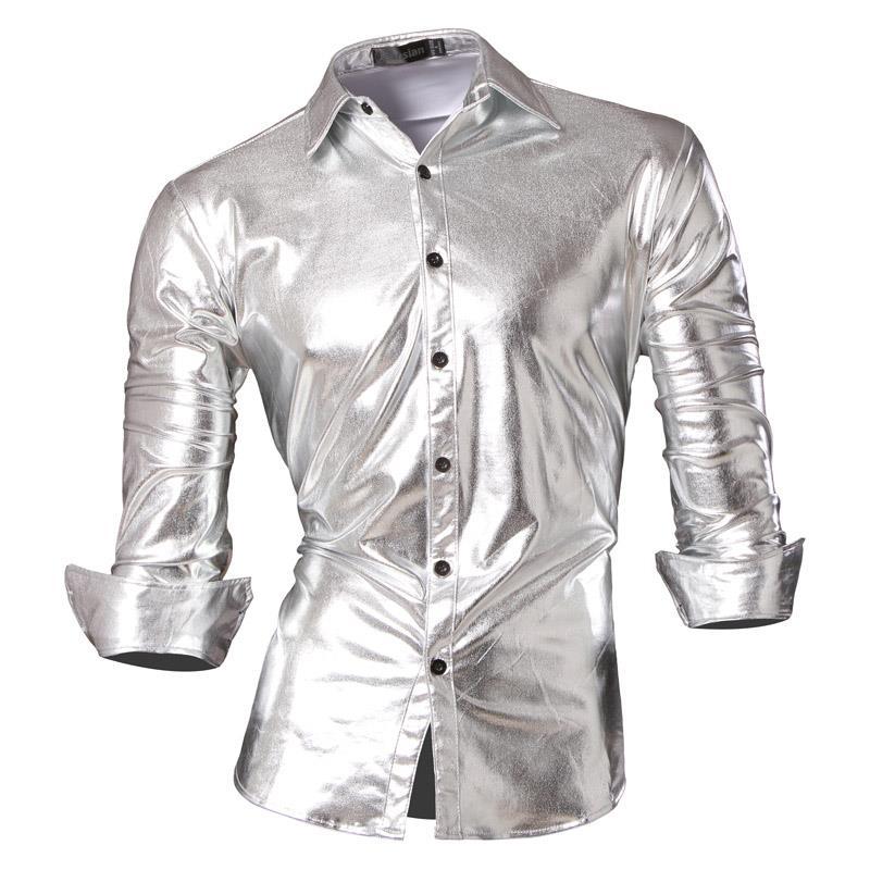 mens shirts Jeansian Men's Fashion Casual Shirt Button Down Long Sleeve Slim Fit Designer 8001 Navy