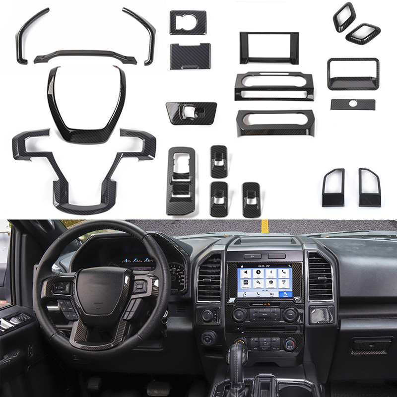 21PCS Carbon Fiber Interior Decoration Accessories Cover Trim For Ford F150 2015+ Car Interior Suite Accessories